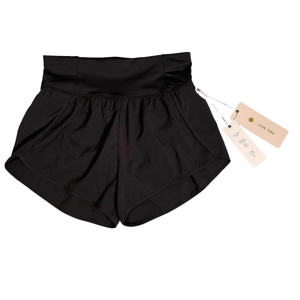 NWT Love Tree Running Shorts Womens M Black Athletic Sport Gym Crossfit Yoga